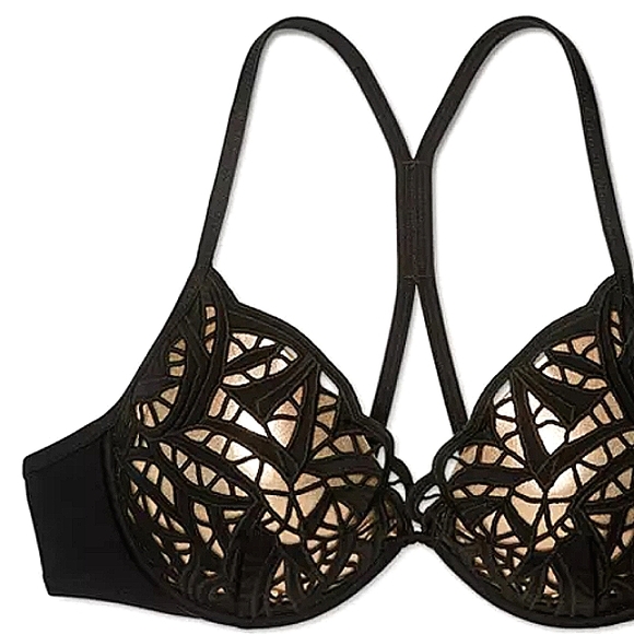 METALLIC Bikini 1 left Padded Laser-Cut Crochet Lace Swim Top Only NWT - Picture 3 of 12